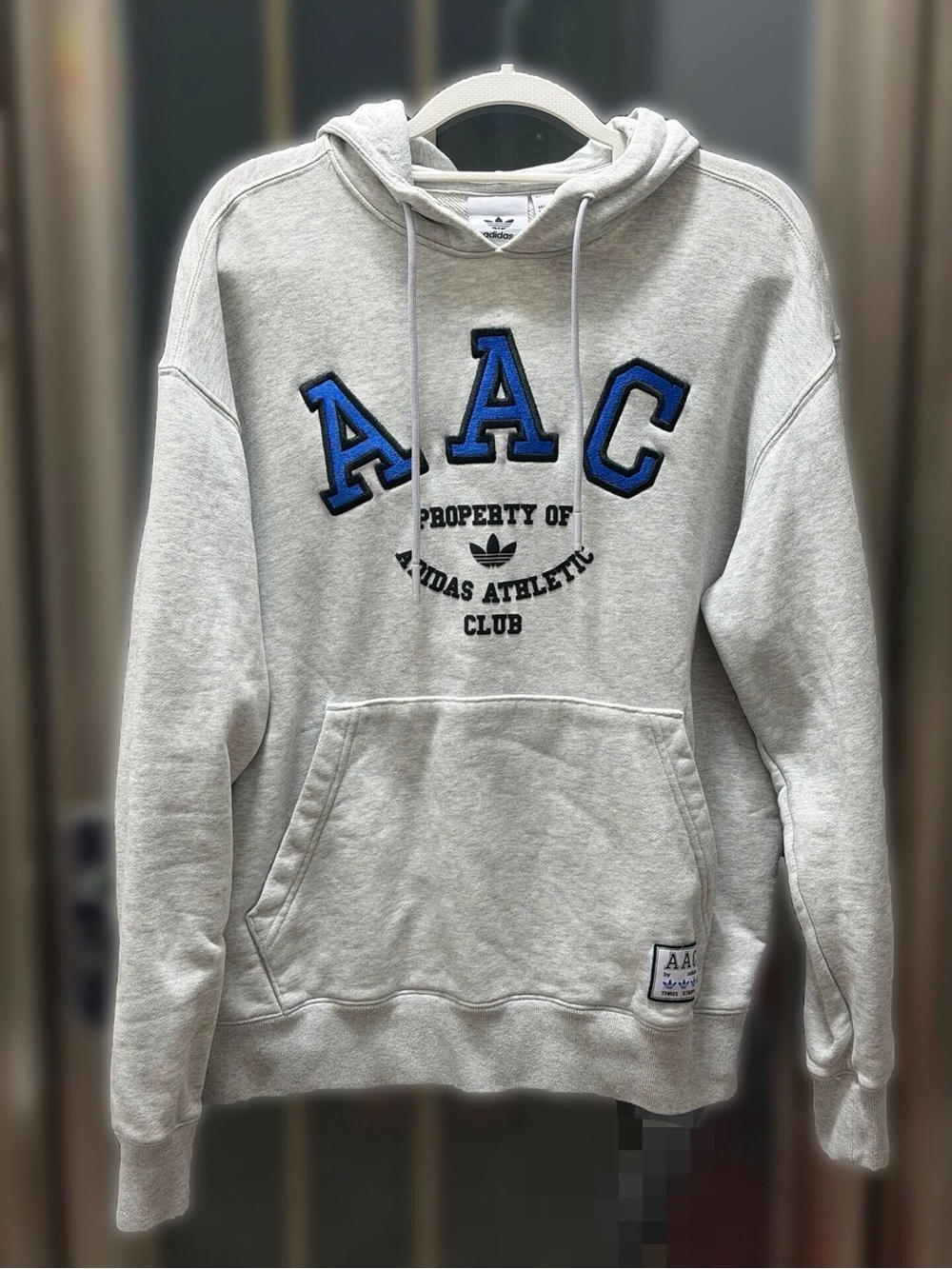 adidas Light Gray Pullover Hoodie with Blue AAC Appliqué